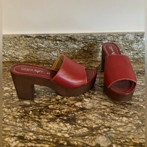Red mule clog heels